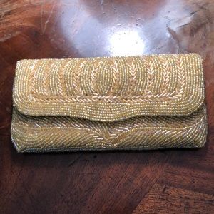 Gold and white beaded wallet / clutch